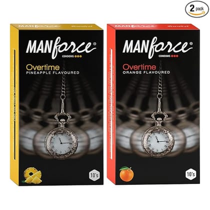 MANFORCE Overtime Orange & Pineapple 3in1 (Ribbed Contour Dotted) Condoms - 10s (Pack of 2) Condom (Set of 2 20 Sheets)