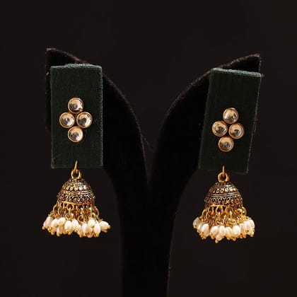 Yellow - Raahi Stone Work Fabart GS Jhumka Earrings Yellow - Raahi Stone Work Fabart GS Jhumka Earrings
