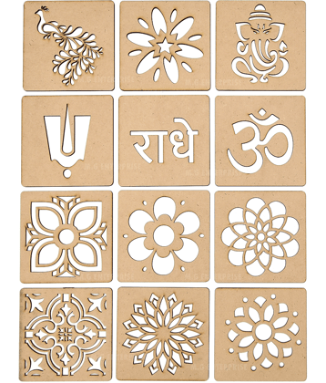 M.G ENTERPRISE DIY MDF Rangoli Stencils For Floor and Wall PLS-A-12 Set of 12 pc (4 in x 4 in)