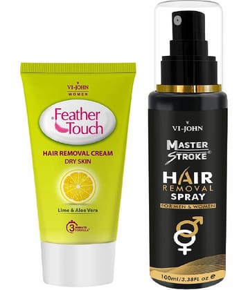 VI-JOHN Master Stroke 100ml & Feather Touch Lime Aloe 40g Hair Removal Cream & Spray Pack of 2