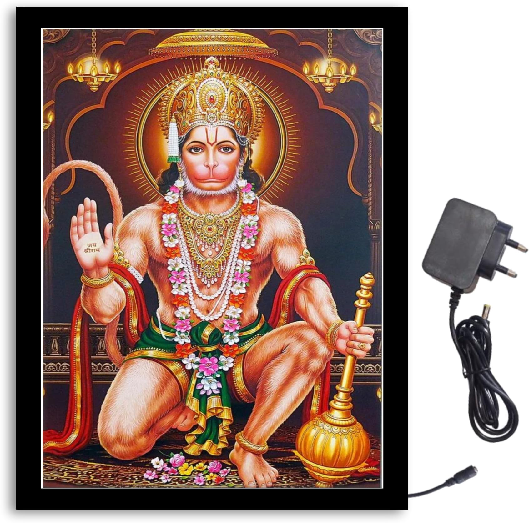 NOKKES Hanuman Ji Light Photo Frame 8X10 inch Led Light photo Frame With Light Adaptor Led Light Photo Frame Black Color Photo Frame_AQW243