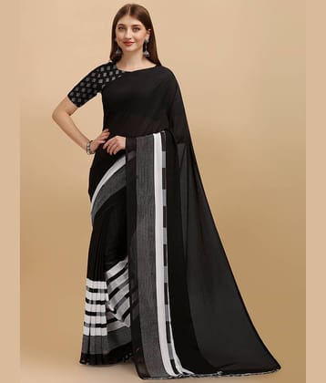LEELAVATI Georgette Printed Saree With Unstitched Blouse Piece ( Black )
