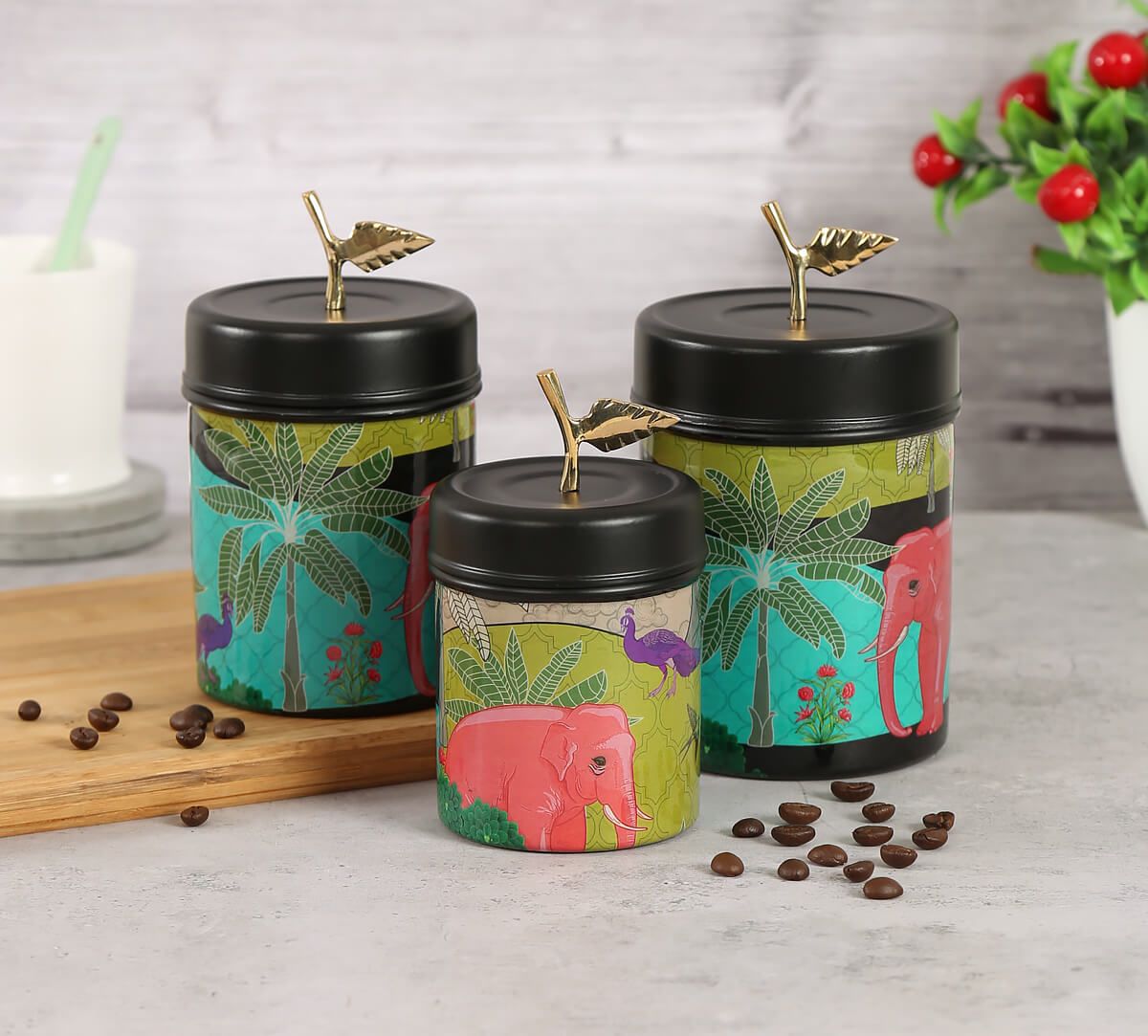 India Circus Tropical Paradise Steel Container Set Of 3