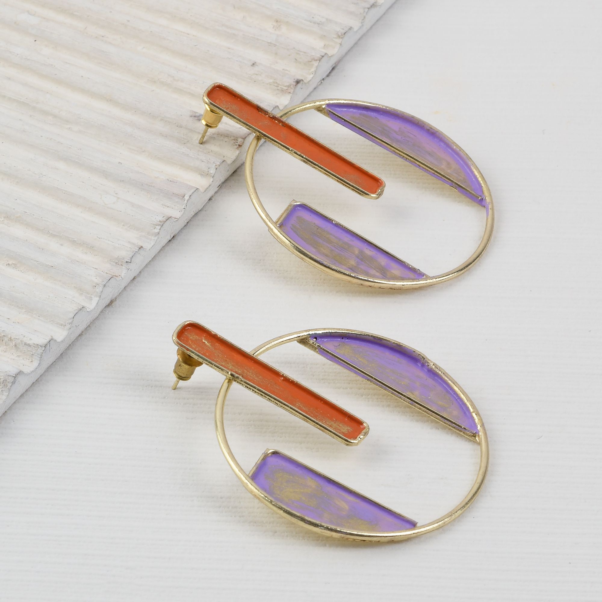 Handcrafted Brass Orange Stud Earring