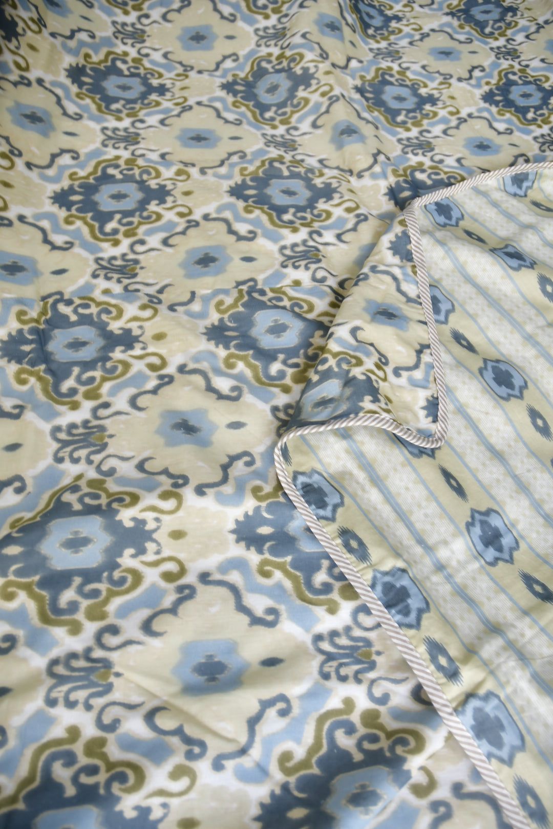 Blue Ikkat Reversible Mul Mul Handblock Cotton DoharDouble