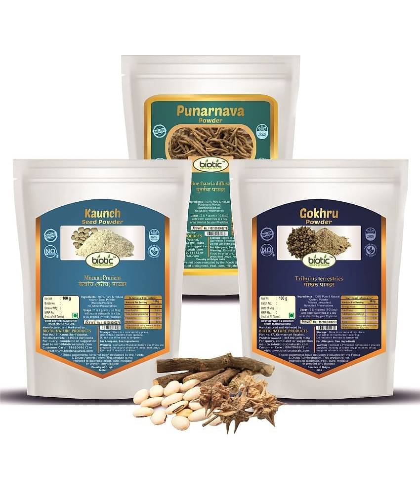 Biotic Punarnava, Kaunch Seed and Gokhru Powder 300g (100g each) 300 gm