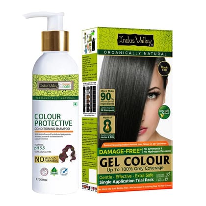 INDUS VALLEY Hair Color Trial Pack | Black With Colour Protection Shampoo (200 ml) INDUS VALLEY Hair Color Trial Pack | Black With Colour Protection Shampoo (200 ml) - Black + Protective Shampoo / 132.5 g (Pack of 2)