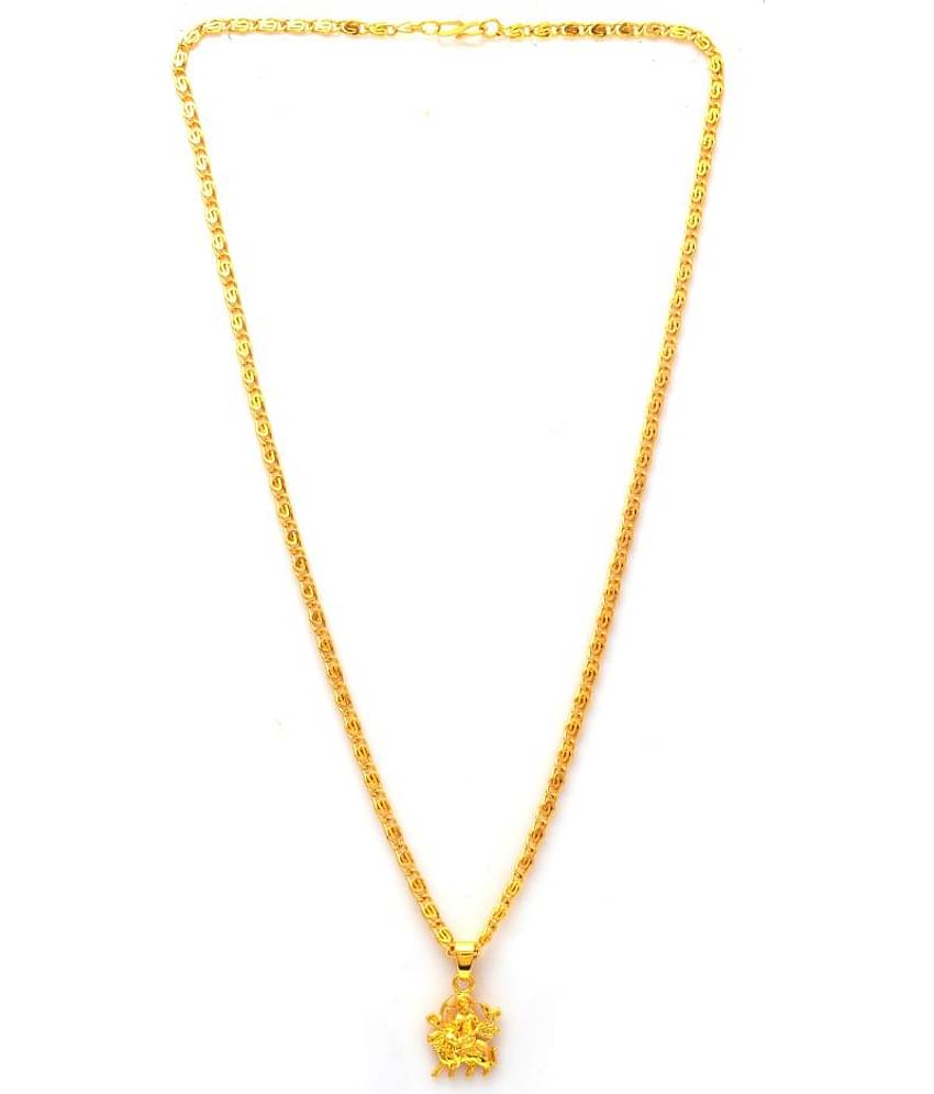 Jewar Mandi Maa Durga Shero Wali Mata Ji Gold Plated Locket/Pendant with Link Chain Daily use for Men, Women & Girls, Boys