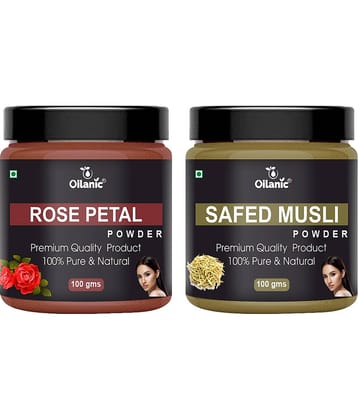 Oilanic 100% Pure Rose Petal Powder & Safed Musli Powder For Skin Hair Mask 200 g Pack of 2