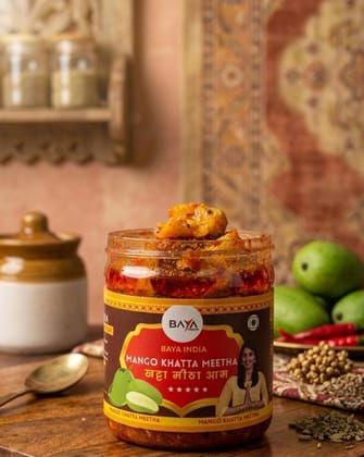 Baya India Khatta Meetha Mango Pickle | Sweet & Tangy Aam ka Achar | Homemade Style | No Chemical & No Preservatives | Traditional Indian Pickle | No Onion No Garlic Baya India Khatta Meetha Mango Pickle | Sweet & Tangy Aam ka Achar | Homemade Style | No Chemical & No Preservatives | Traditional Indian Pickle | No Onion No Garlic