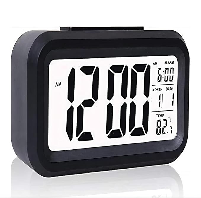 Digital Alarm Clock with Large LCD Display, Backlight, Date, Month, Temperature Display, Black