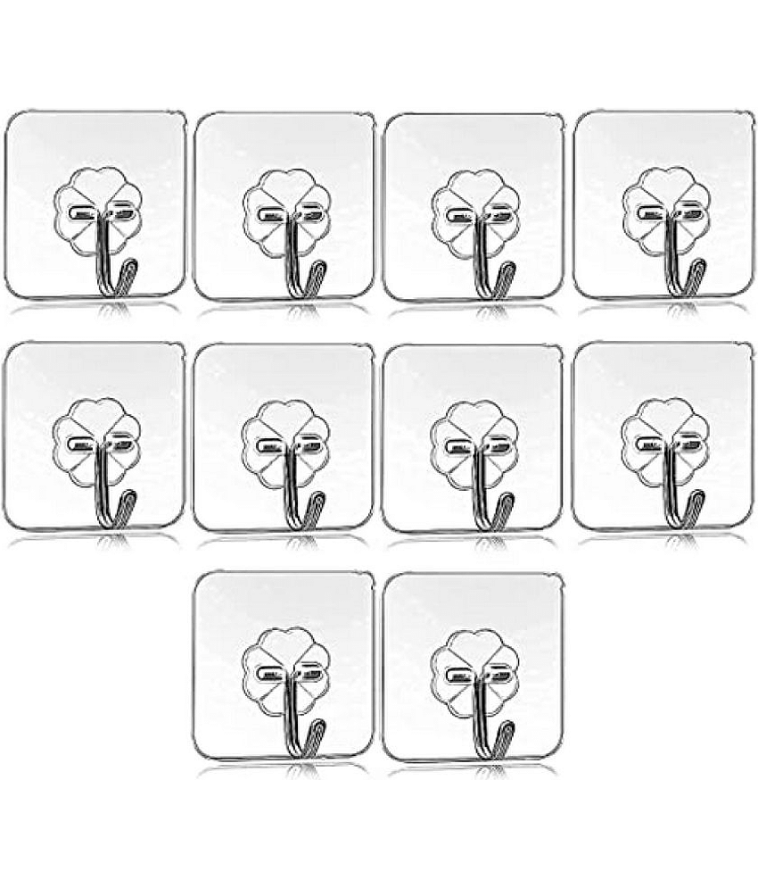 BLUE HOME AND KITCHEN Stainless Steel Self Adhesive Waterproof Hooks (Pack Of 10)