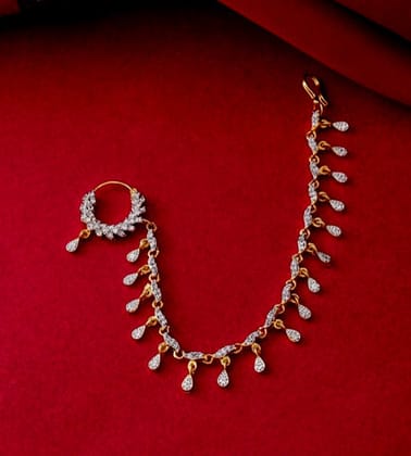 Radiant White Two Tone Nose Pin-White / Gold Silver