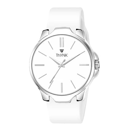 Thynk Analog White Dial Men's Watch with White Silicone Strap | Modern Round Dial Casual Wear