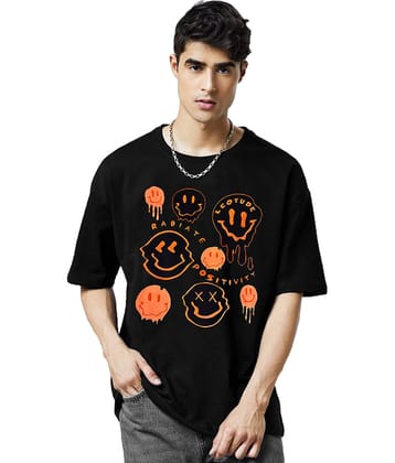 Leotude Men Cotton Blend Oversized Fit Printed T-Shirt ( Black )
