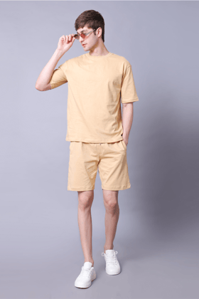 Beige Unisex Co-Ord Set With Shorts