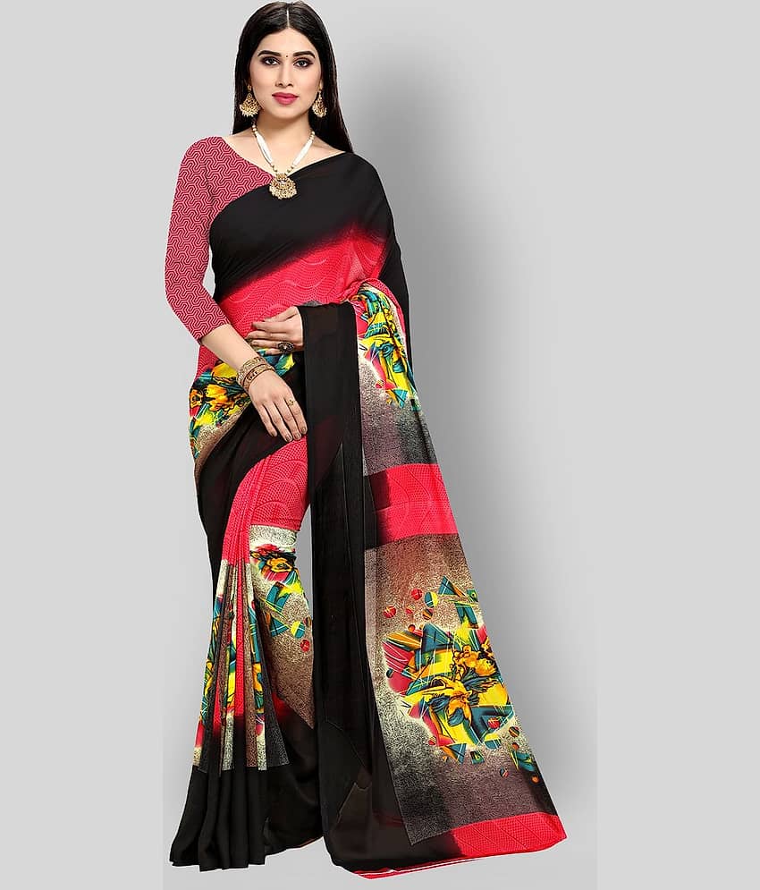 ANAND SAREES Georgette Printed Saree With Unstitched Blouse Piece ( Multicolor )