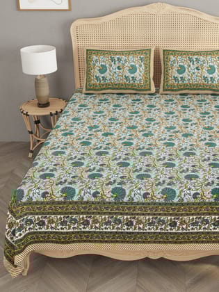 Floral Print Cotton Double King Bedsheet with 2 Pillow Covers-Ethnic Motifs / Double King (90X108 Inches) / Regular