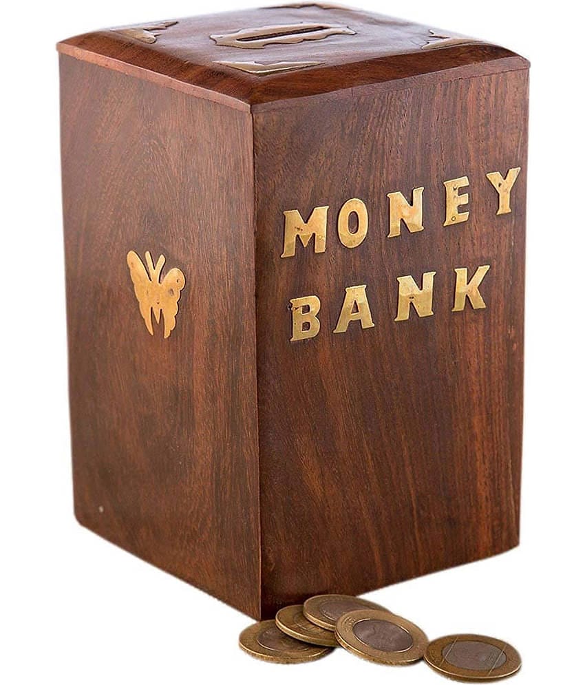 SWH - Wood Brown Piggy Bank ( Pack of 1 )