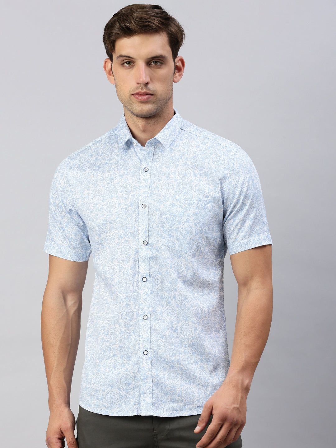 Classic Polo Men's Half Sleeve Lt.Blue/White Slim Fit Printed Casual Shirt | SP2-CL-39 A-HS-PRT-SF