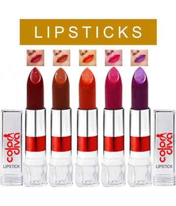 Color Diva Lipstick Red, Brown, Orange, Purple, Pink Pack of 5 5 g
