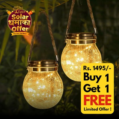 Solar Hanging 20 LED Glass Jar Warm Light (Buy 1 Get 1 Free)-Warm