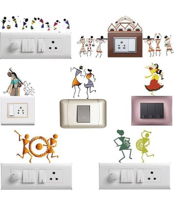 WallDesign Ancient Peoples Warli Vinyl Switch Board Sticker - Pack of 7
