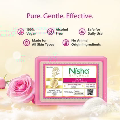 Nisha Rose Body Cleansing Bar 125g, Dermatologically Tested Soap for All Skin Types, Paraben Free Bathing Soap