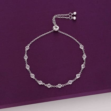 Sterling Silver Radiant Charm Bracelet-White Stone / Silver