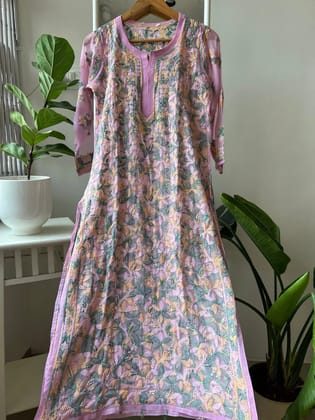 Chikankari Resham Full Jaal Kurti - Pink Multi-Color-Pink Multi-Color / Semi Georgette / S