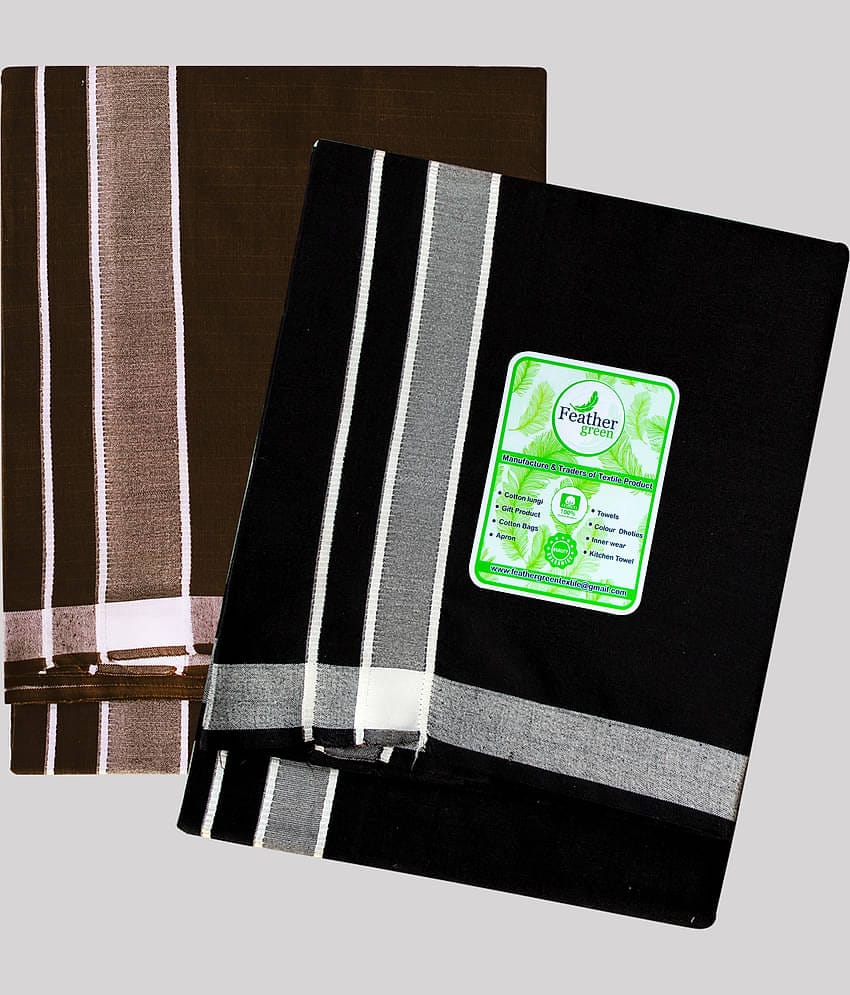 Feather Green - Multicolor Cotton Men's Lungi ( Pack of 2 )