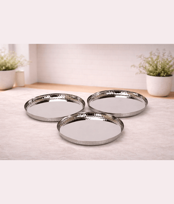 ATROCK Embossed Stainless Steel Dinner Set ( Pack of 3 ) Silver