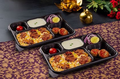 1 + 1 Lazeez Bhuna Murgh Biryani & Kebab Thali Combo