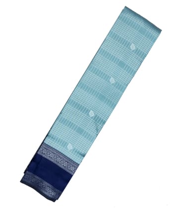 Turquoise Woven Art Jacquard Saree With Checks & Buttas-Turquoise