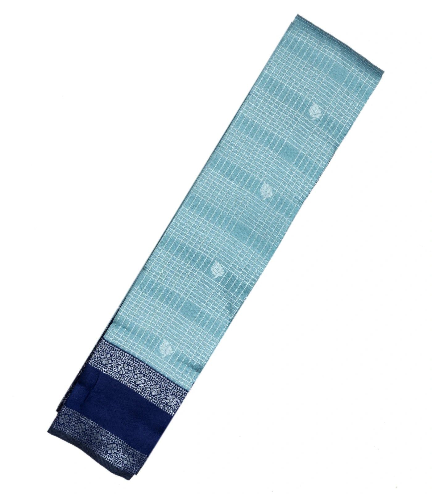 Turquoise Woven Art Jacquard Saree With Checks & Buttas-Turquoise
