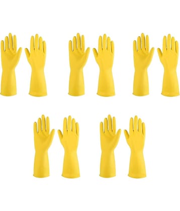 DarkShri Yellow Rubber Large Cleaning Glove Set ( Pack of 5 )