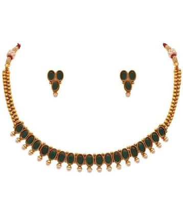 JFL - Jewellery For Less Copper Green Choker Traditional 22kt Gold Plated Necklaces Set