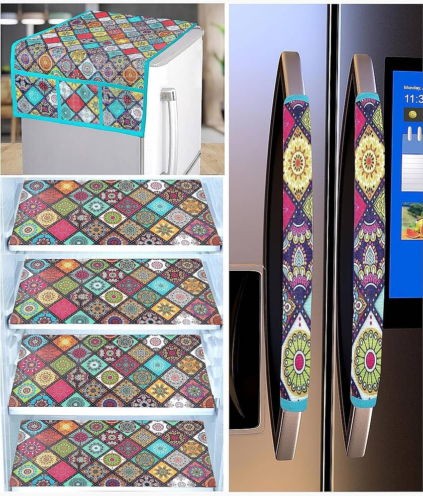 Crosmo Polyester Abstract Printed Fridge Mat & Cover ( 64 18 ) Pack of 7 - Multicolor