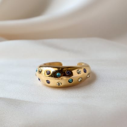 Big Dome Studded 18K Gold Plated Ring-US 9