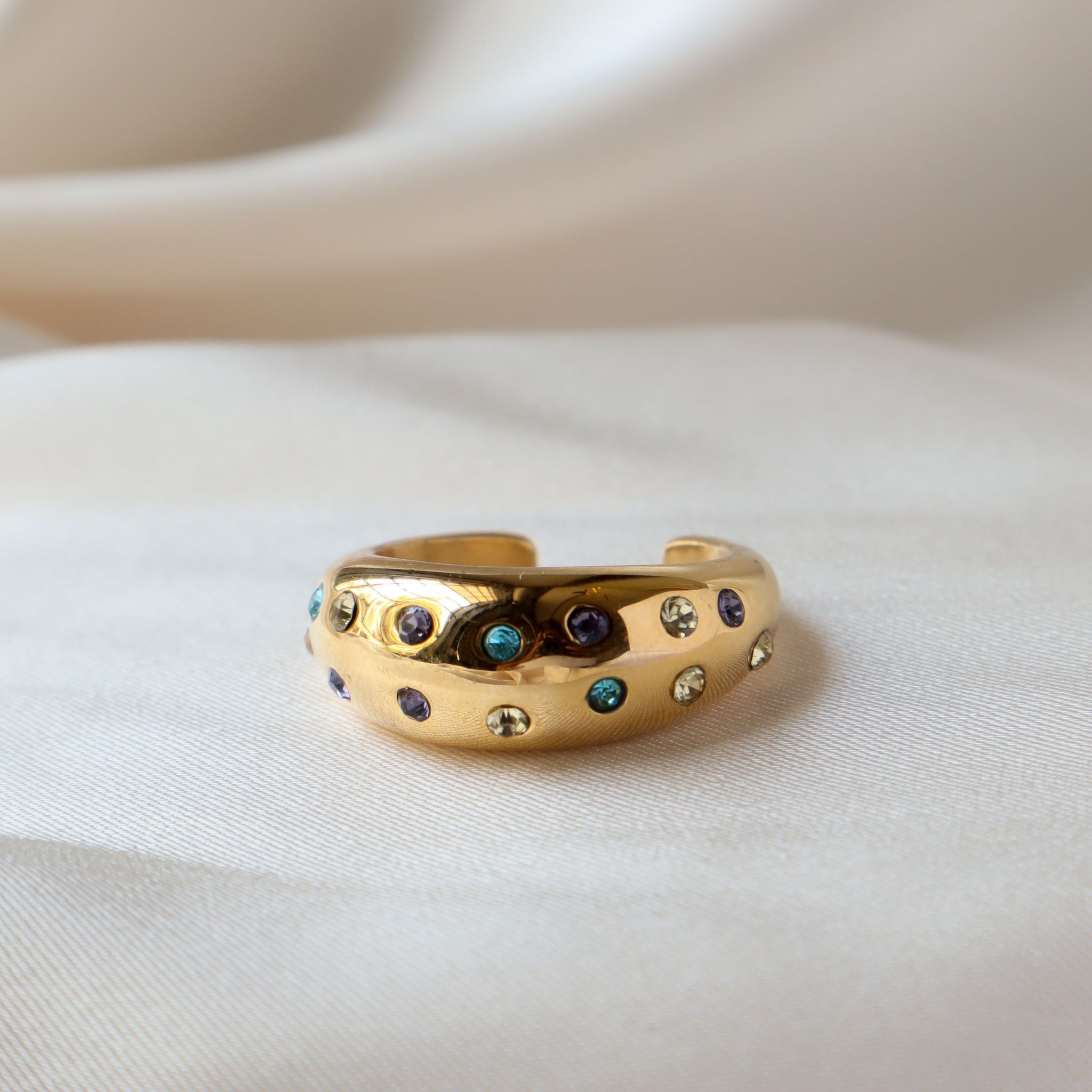 Big Dome Studded 18K Gold Plated Ring-US 9