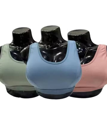 Kiran Enterprises Pack of 3 Cotton Non Padded Racerback bra For Women ( Blue,Green,Pink )