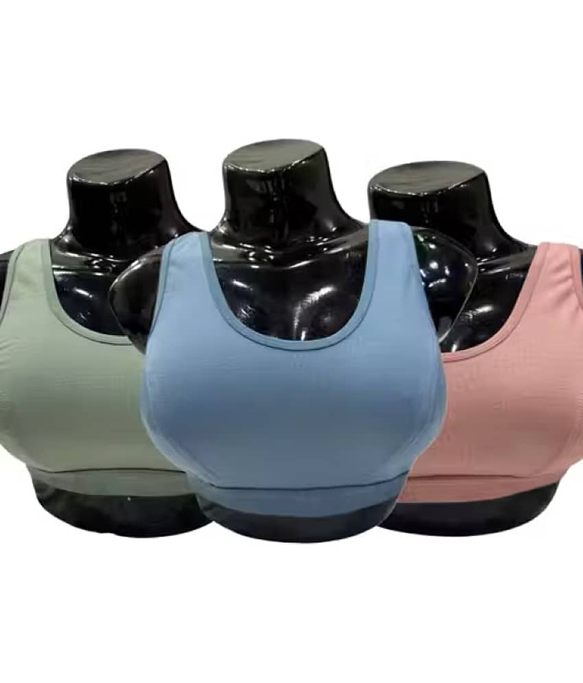 Kiran Enterprises Pack of 3 Cotton Non Padded Racerback bra For Women ( Blue,Green,Pink )