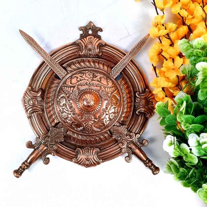 Samurai Dhal Talwar Set | Antique Sword & Shield Wall Mount Hangings - For Home, Living Room, Wall Decor & Gifts - 14 Inch