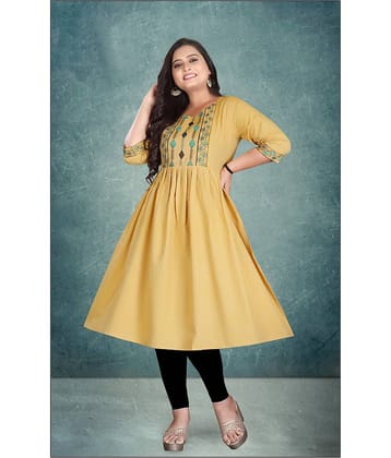 Hetsa Women Cotton Embroidered Anarkali Kurti ( Yellow )