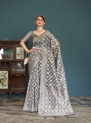Grey Banarasi  Silk Saree