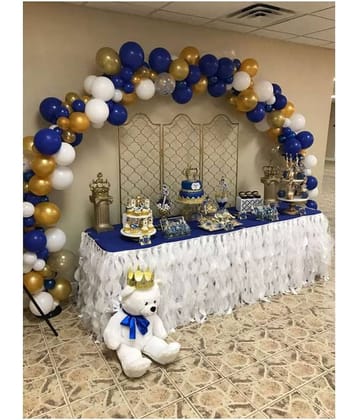 Pixelfox Happy Birthday Party Balloon Metallic Golden, White and Blue (Pack of 50)