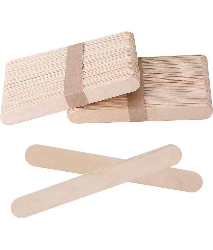 PRANSUNITA Natural Wooden Ice Cream Sticks for Craft & School Projects, Pack of 100