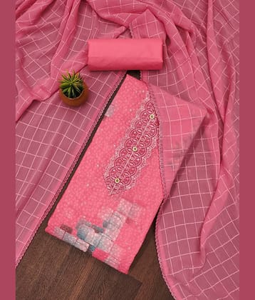 Rangtulika Ethnics Unstitched Cotton Applique Dress Material - Pink ( Pack of 1 )