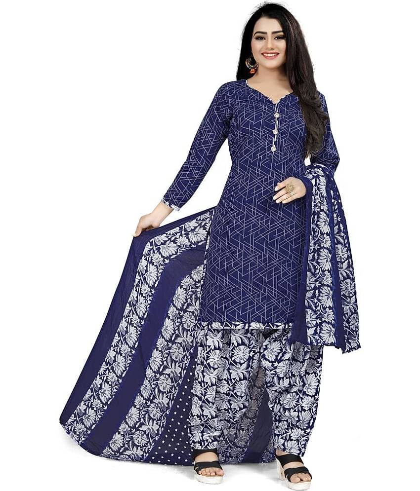 Rajnandini Women Cotton Blend Printed Straight Kurti With Patiala Salwar ( Blue )