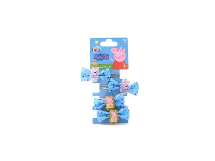Li'l Diva Peppa Pig Set of 2 Hair Clips and Rubber Band For Girls 3 Years and Above